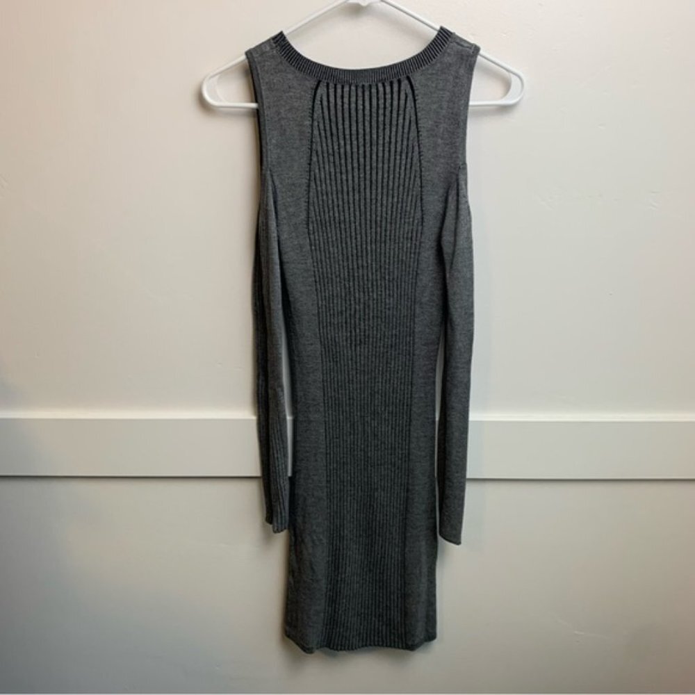 Express Gray Ribbed Cold Shoulder Long Sleeve Dre… - image 2